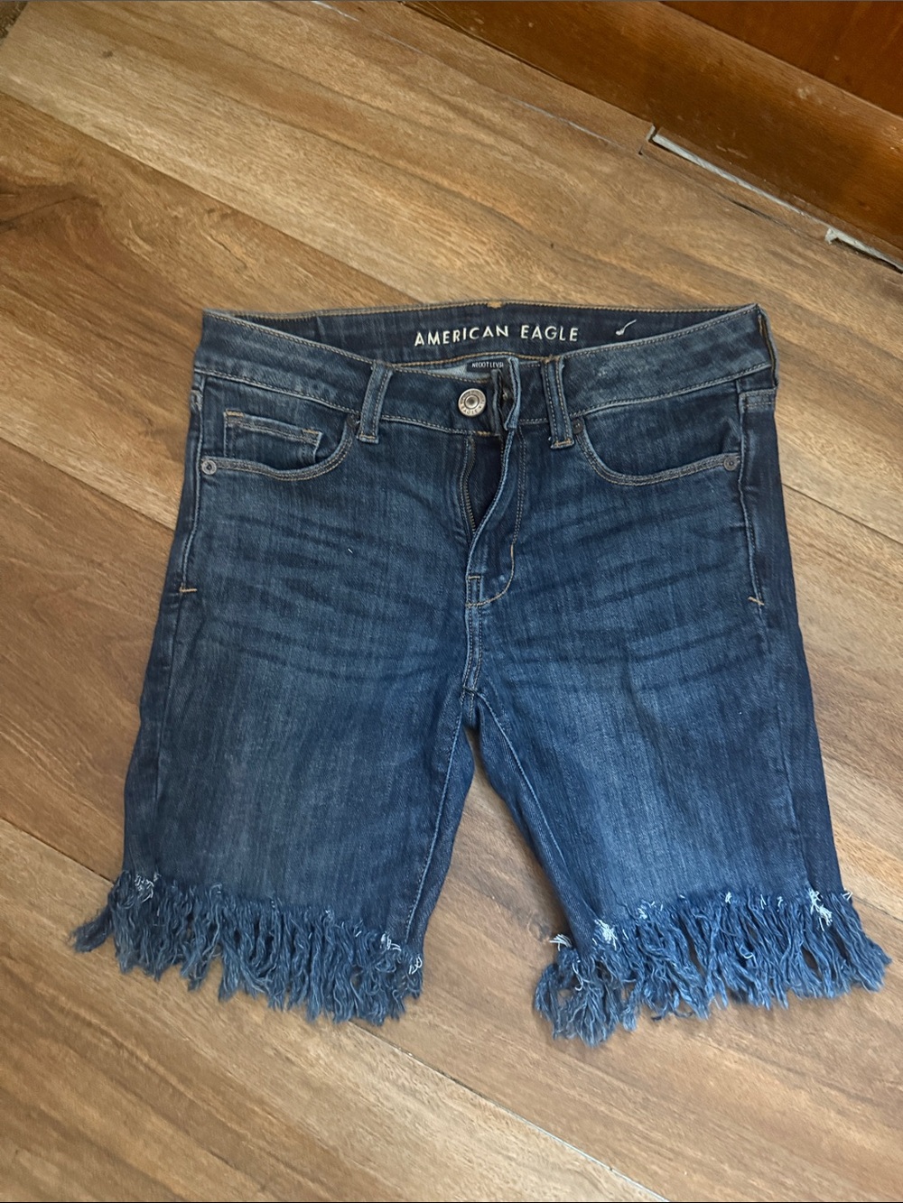 American Eagle Navy Blue Denim Shorts with Button Fly
